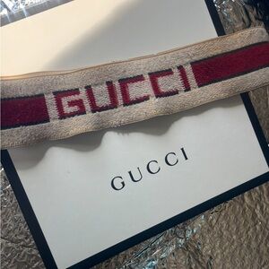 Gucci Logo Stripe Head Band, OS Size XL, Off White/Red, 8/10